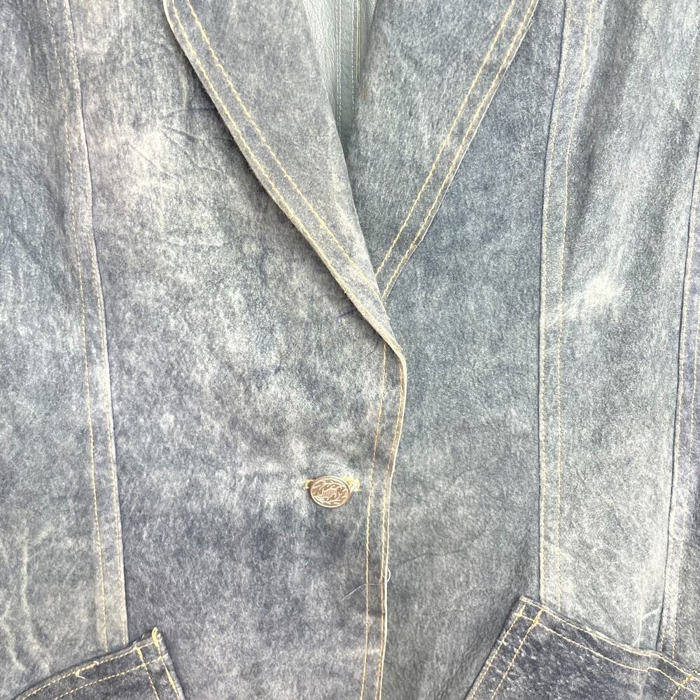 Illia Denim Leather Blazer Sz 8 Blue Suede Denim Look Indie Sleaze Y2K Eclectic - Picture 3 of 10
